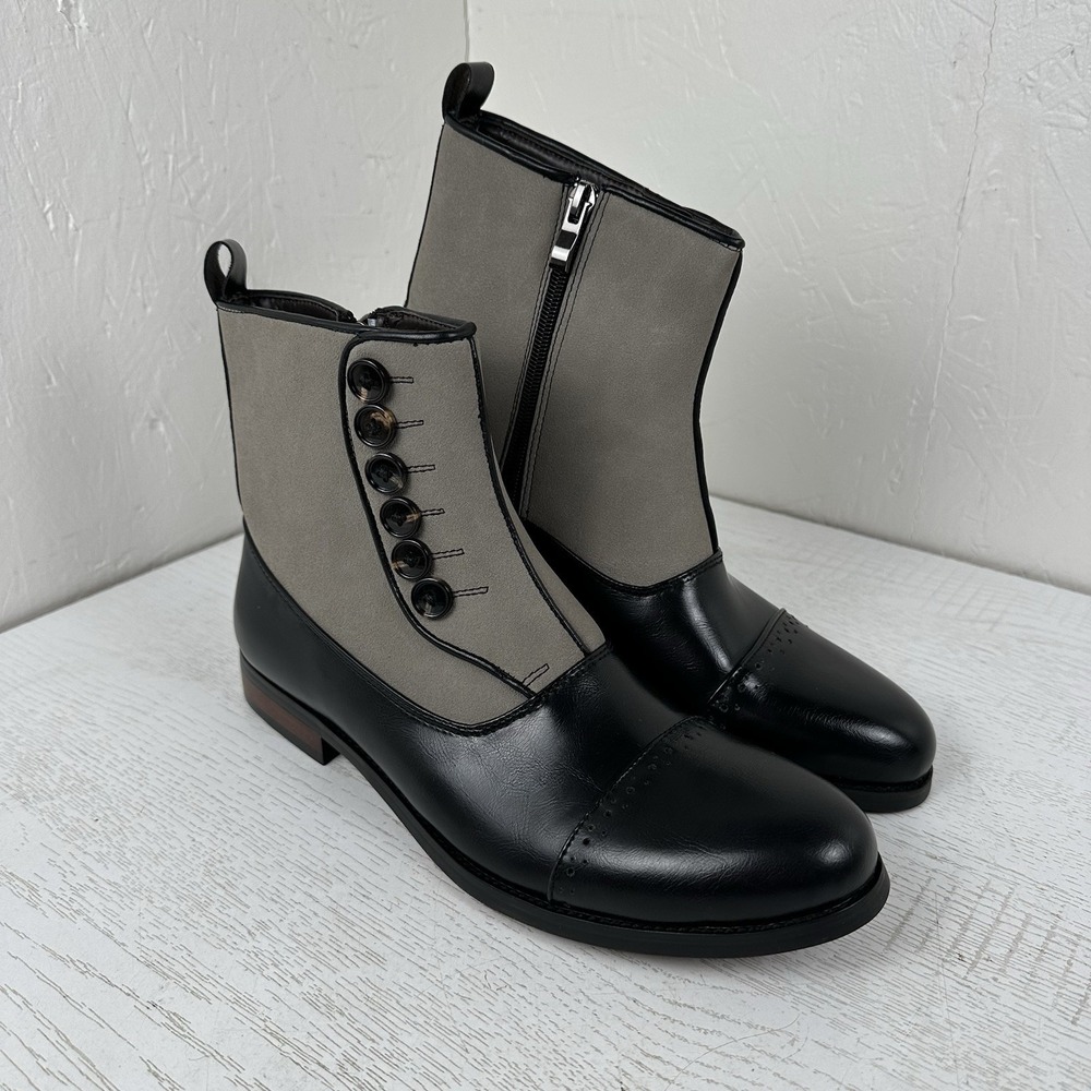 Natbee Button Top Cap Toe Boots Men's 39 Gray/Black Leather And Suede